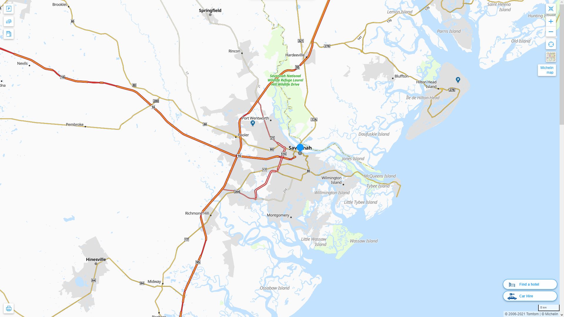 Savannah Georgia Highway and Road Map